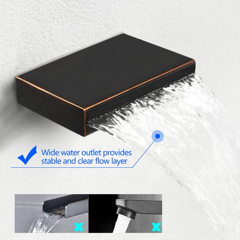 SKOWLL Wall Mounted Sink Faucet, Modern Waterfall Bathroom Faucet 2 Handle Widespread Faucets for Bathroom Sink 3 Holes Tub Filler, Oil Rubbed Bronze Finished - Image 4
